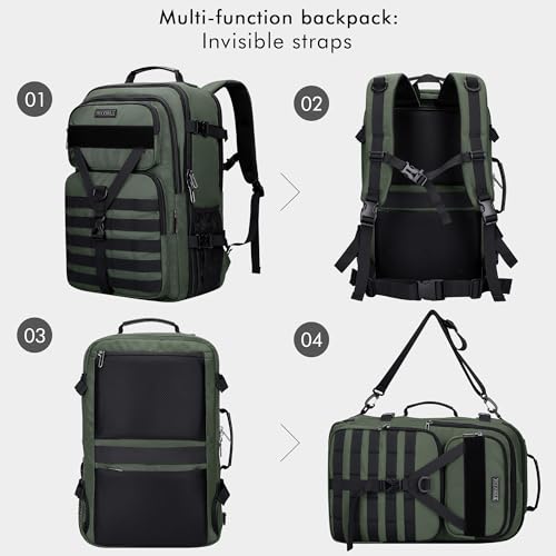 WITZMAN Travel Backpack for Men 45L Convertible Bag Fits 17" Laptop | Large Nylon Carry on Luggage Bag, 3 in 1 Laptop Backpack Airline Approved, For Weekend Getaway, Overnight Trip, B688 Green - color: Light Green