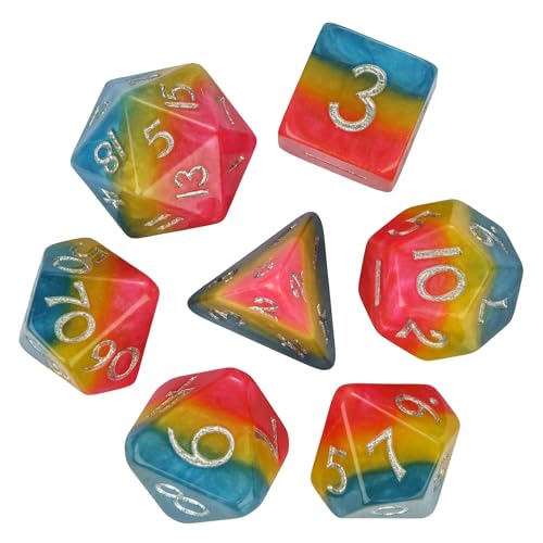 DND Dice Set D&D Polyhedral Dice Vibrant Colors for Tabletop Games | Leather Storage Bag, DM Gift, for Dungeons and Dragons Role Playing Games - color: Blue&yellow&pink