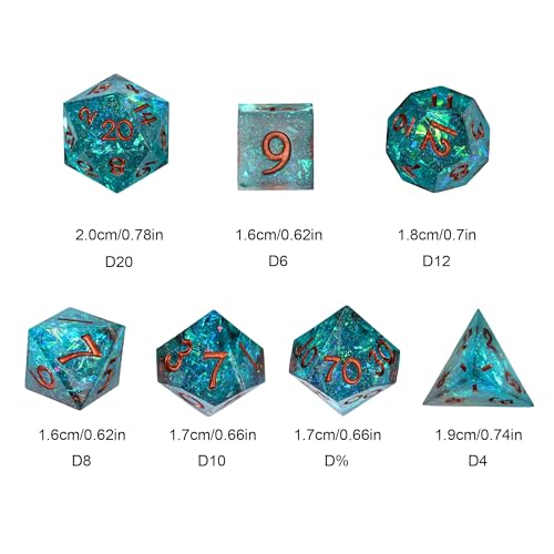 7PCS DND Dice Set,Handmade Sharp Edge Dice Set D&D RPG Polyhedral Die,for Dungeons and Dragons TTRPG Games Roleplaying Games Pathfinder,with Gift Box(Blue and Black) - color: Blue and Black