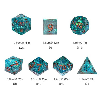 7PCS DND Dice Set,Handmade Sharp Edge Dice Set D&D RPG Polyhedral Die,for Dungeons and Dragons TTRPG Games Roleplaying Games Pathfinder,with Gift Box(Blue and Black) - color: Blue and Black