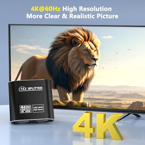 HDMI Splitter 1 in 2 Out, HDMI 2.0b 18Gbps 4K@60Hz HDR10 HDCP 2.2,Splitter for Dual Monitors Support EDID Management, for Laptops/Fire Stick/PS5/Xbox/TV Box/Roku/PC/Monitor(1 Source to 2 Displays)