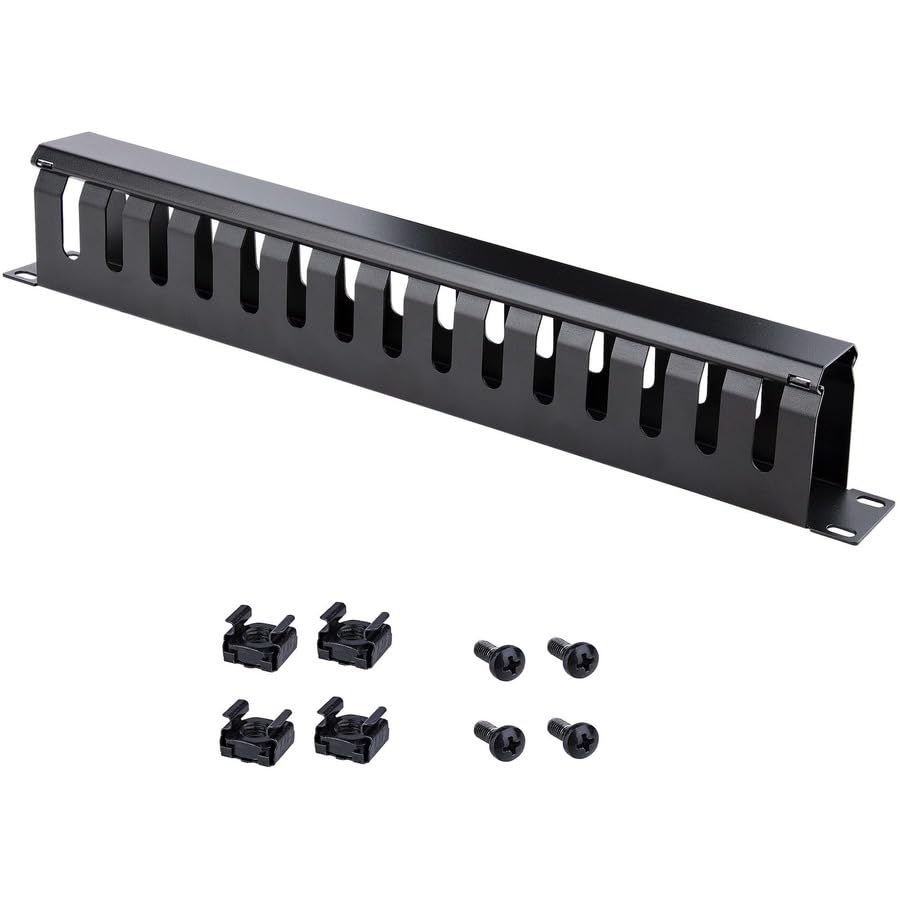 StarTech.com Horizontal 1U Server Rack Cable Management Finger Duct w/ Cover - 19" Network Rack Wire Duct Raceway Panel - Slotted Wire Duct (CMDUCT1UX) | Routes & bundles cables, Slotted raceway, Removable top cover, Pass-through holes, Server room, 2-yea