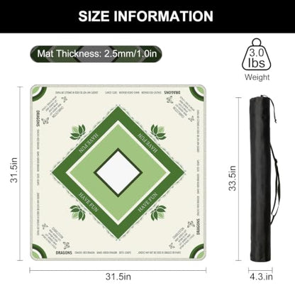 Mahjong Mat for Table with Rules, 31.5" x 31.5" Noise Reduction Non Slip Waterproof Mah Jong Table Mat with Carrying Bag, Suitable for Mahjong, Poker, Board Games, Dominoes, and Card Games(Green) - color: Green White