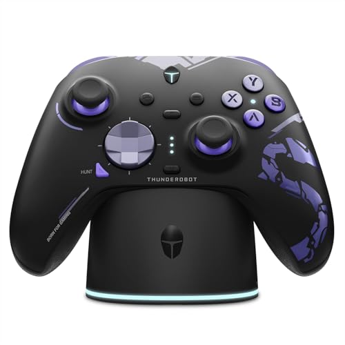 Thunderobot G80 1000HZ Wireless Gaming Controller for NS/PC/iOS/Android with Charging Dock,Hall-effect Adjustable Joystick,Dual-Mode Force-Switch Triggers,Optical Micro Switches,RGB Backlight (Black) - color: Black