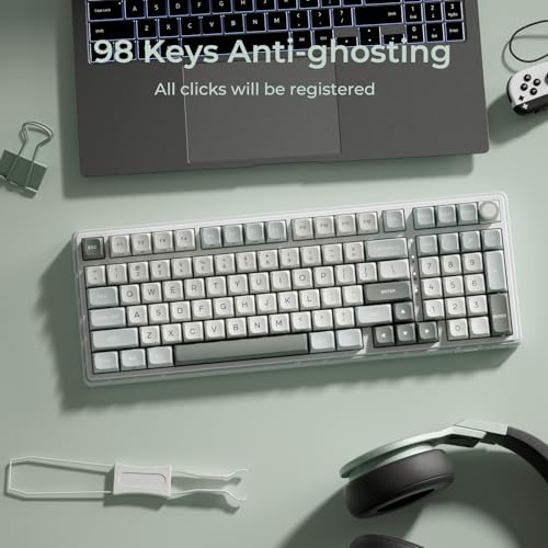 RK ROYAL KLUDGE R98 Pro Creamy Mechanical Keyboard, 96% Wired Gaming Keyboard RGB Backlit with Number Pad and Volume Knob, Gasket Mount, MDA Profile PBT Keycaps, Hot Swappable Pre-lubed Tactile Switch - color: Cyan, size: Hot Swappable Beige Switch
