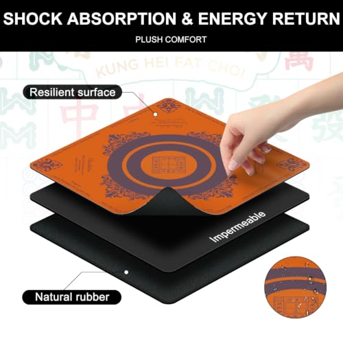 Mahjong Mat for Table with Rules, 31.5" x 31.5" Noise Reduction Non Slip Waterproof Mahjong Table Mat with Carrying Bag, Suitable for Mahjong, Poker, Board Games, Dominoes, and Card Games(Orange) - color: Yellow