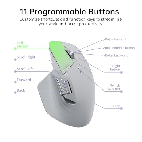 Rapoo MT760 Multi-Device Wireless Mouse, Bluetooth 5.0 and 2.4G Multi-Mode Connection, Up to 4 Devices, 11 Programmable Buttons, 4K DPI, 90 Days Battery Life, PC, Light Grey - color: Light Grey, size: Standard