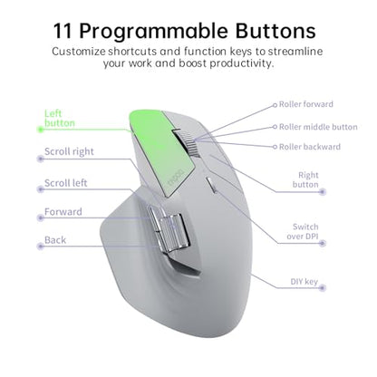Rapoo MT760 Multi-Device Wireless Mouse, Bluetooth 5.0 and 2.4G Multi-Mode Connection, Up to 4 Devices, 11 Programmable Buttons, 4K DPI, 90 Days Battery Life, PC, Light Grey - color: Light Grey, size: Standard