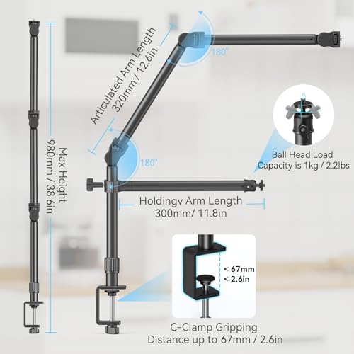 SMALLRIG Overhead Camera Mount, Camera Desk Mount Stand with Flexible Arm, 360° Rotatable Ball Head, DSLR Boom Arm Tabletop C Clamp for Photography Videography Live Stream - 4456 - style: Clamp 4456