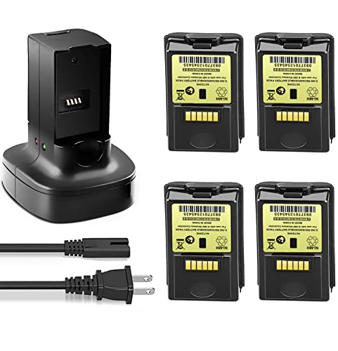 4pcs 4800mAh Battery Compatible with Xbox 360 Controller Battery Including 2-in-1 Battery Charger Station Stand Base