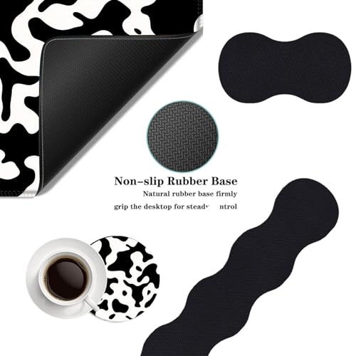 Mouse Pad,Large Desk Mat Set, 4in1 XL Mousepad + Keyboard Wrist Rest+Mouse Wrist Rest+Coaster with Ergonomic Desk Pad for Home Office Table Computer Cover -Cow Print - color: Cow Print