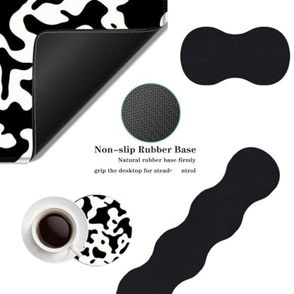 Mouse Pad,Large Desk Mat Set, 4in1 XL Mousepad + Keyboard Wrist Rest+Mouse Wrist Rest+Coaster with Ergonomic Desk Pad for Home Office Table Computer Cover -Cow Print - color: Cow Print