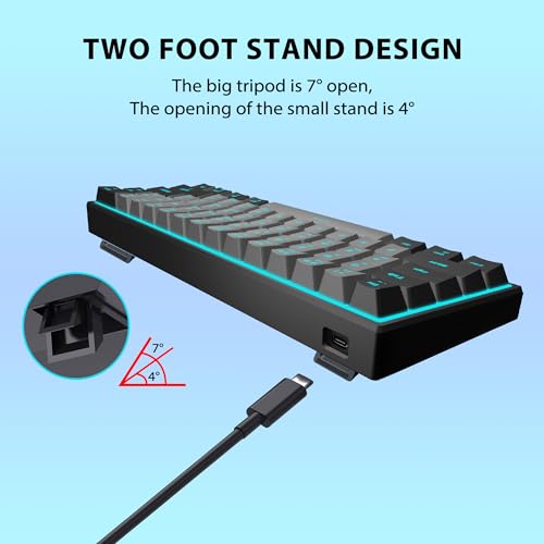 Snpurdiri 60% Wired Mechanical Gaming Keyboard (Black-Grey, Red Switches) | Ice Blue LED Backlit 61 Keys Mini Wired Office Keyboard for Windows Laptop PC Mac - color: Black Grey(Ice Blue Light)/Red Switch
