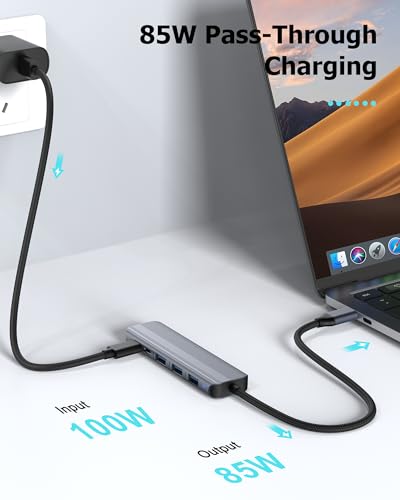 USB C Hub HDMI Multiport Adapter Dongles for MacBook Pro/Air Mac iPad Laptop, Tpye C Multiple Dock with 4k@30Hz HDMI, USB A 3.0, USB C 3.0, 100W Pass Through Charging