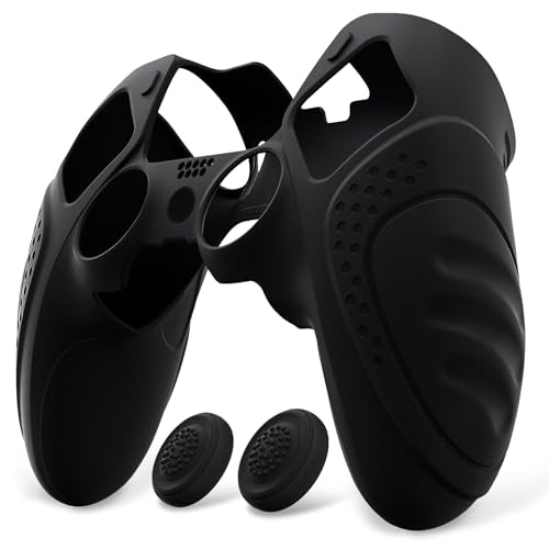 PlayVital Guardian Edition Anti-Slip Ergonomic Silicone Cover Case for ps5 Edge Controller, Soft Rubber Protector Skin for ps5 Edge Wireless Controller with Thumb Grip Caps - Black - color: Black