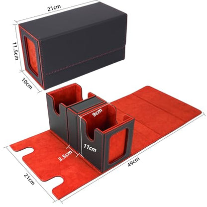 AFIING Mtg deck box with commander display- Fits 200 Double Sleeved Cards,3-in-1Card Deck Case,Strong Magnet Card Organizer For Magic Commander TCG CCG,4Dividers &2 Toploaders, Black/Red - color: Black Red