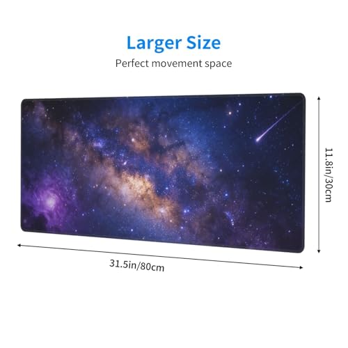 Large Gaming Mouse Pad Desk Mat, Purple Galaxy Nubula Extended Keyboard Mouse Pad Mousepad with Non-Slip Base and Stitched Edge Mouse Mat Desk Pad Mouse Pads for Desk Home Office, 31.5 x 11.8 - color: Purple Galaxy 02