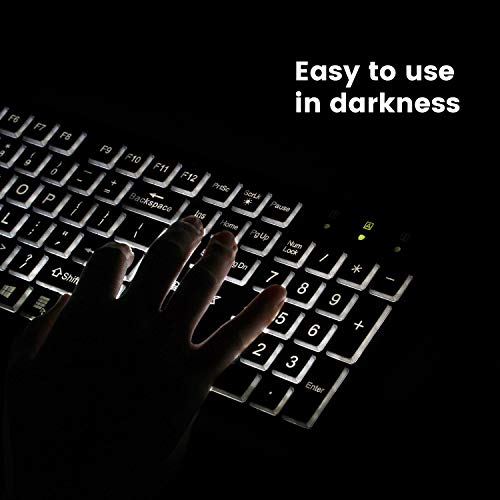 Perixx PERIBOARD-317 Wired Backlit USB Keyboard, Big Print Letter with White Illuminated LED, US English Layout,Black - style: White Backlit