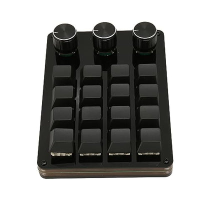 One Handed Macro Programmable Keypad, USB Mini 16 Keys 3 Knobs Hotswap Mechanical Gaming Keyboard with Blue Switch, for Gaming, Office