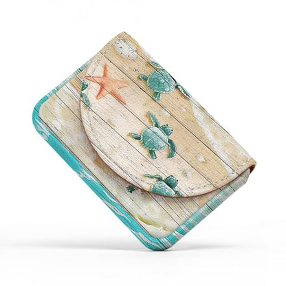 Business Card Holder，PU Leather Business Card Case for Purse，Pocket Travel Name Card Case Holder Wallet for Men Gift，Portable Magnetic Business Card Carrier Sea Turtle-2 - color: Sea Turtle-2