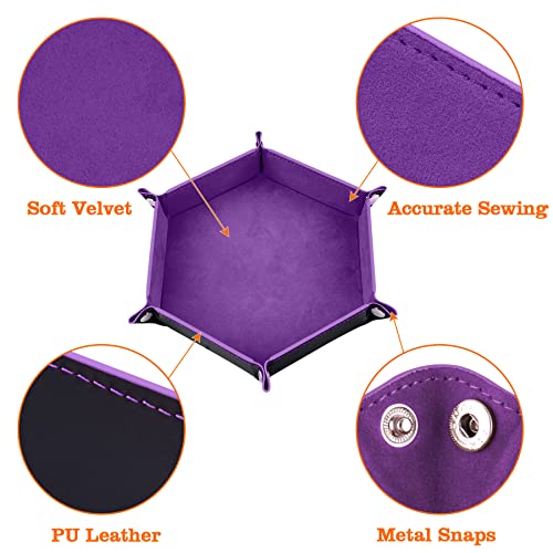 SIQUK 2 Pieces Dice Tray PU Leather Dice Trays Portable Folding Hexagon Dice Roller Tray for Dice Games Like RPG, DND and Other Table Games (Dark Green, Violet) - color: Dark Green, Violet