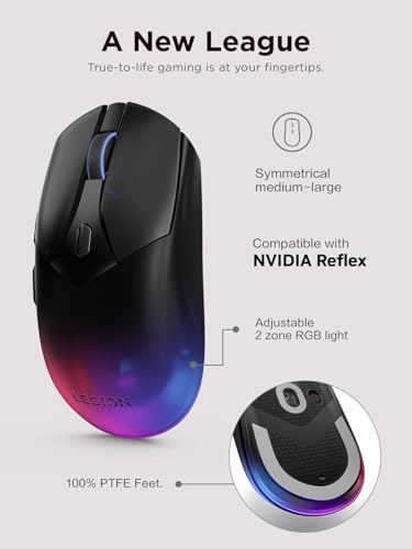 Lenovo Legion M410 Wireless RGB Gaming Mouse – 6 Button Palm Grip Mouse with 16,000 DPI, 53 Hour Rechargeable Battery, 2-Zone RGB Lighting, NVIDIA Reflex Compatible - color: Translucent, size: Medium | Right Handed, style: M410