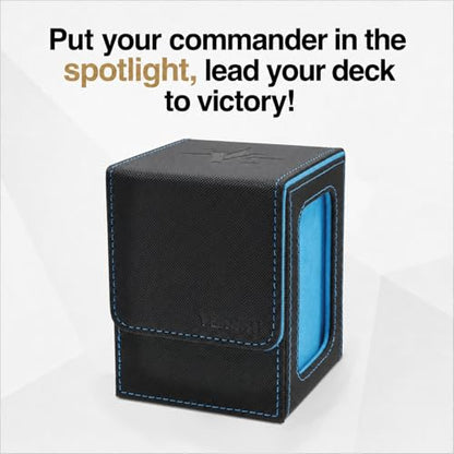 MTG Deck Box for Commander Display,Card Deck Box Fits 100 Double Sleeved Cards,TCG with 2 Dividers and 1 Toploader (Black and Wathet) | Holds 120 Single/100 Double-Sleeved Cards, Fit MTG/PTCG/OPTCG Cards, Strong Magnet, PU Leather, With 2 Dividers & 1 Top