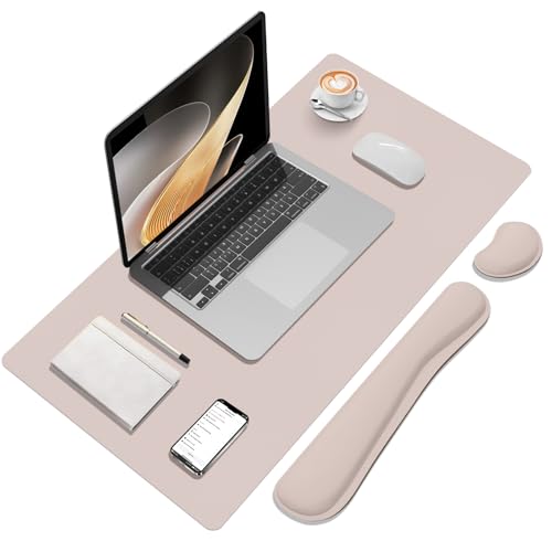 Mouse Pad and Keyboard Wrist Rest, Large Keyboard and Mouse Pad Set, Ergonomic Mousepad with Wrist Rest, Non-Slip Desk Mat Protector for Office, Home (31.5×15.7 Inches, Cream Pink) - color: Cream Pink - Wrist Rest, size: 15.7" x 31.5"