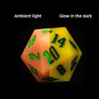 55mm Silicone D20 DND Dice, Large D20 Single 20 Sided Dice | Glow-in-the-Dark D20 Giant Dice with Gift Box for Dungeons and Dragons RPG Bar Pub Club Party Games (Orange Red/Green) - color: Orangered/Green