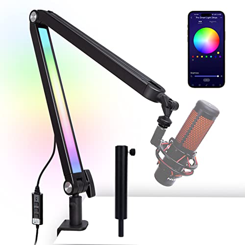 Boom Arm with RGB Light - Mic Arm for HyperX QuadCast, Blue Yeti, Shure SM7B, Rode and Most Gaming Mic, Height adjustable Mic Boom Arm Microphone Arm, Desk Mic Stand for Most USB Microphone By SUNMON - color: RGB Large Boom Arm