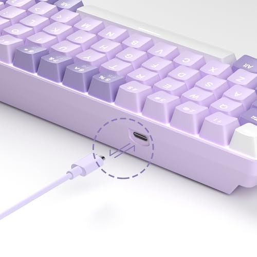 MageGee Portable 60% Mechanical Gaming Keyboard, MK-Box LED White Backlit Compact 68 Keys Mini Wired Office Keyboard with Red Switch for Windows Laptop PC Mac - Violets - color: Violet/Red Switch