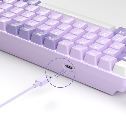 MageGee Portable 60% Mechanical Gaming Keyboard, MK-Box LED White Backlit Compact 68 Keys Mini Wired Office Keyboard with Red Switch for Windows Laptop PC Mac - Violets - color: Violet/Red Switch