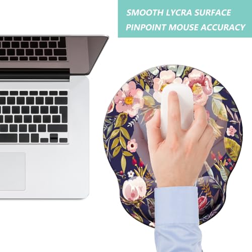 Mouse Pad with Wrist Support, Ergonomic Mouse Pad with Memory Foam Wrist Rest Cushion, Non-Slip Rubber Base Gaming Mice Pad for Home Office Computer Laptop, Flower Wreath - color: Flower wreath