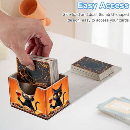 Cat Drinking Wine Deck Box for MTG Commander | Holds 100+ Double-Sleeved Cards | Strong Magnetic TCG Card Case for Collectible Games - color: Cat Drinking Wine
