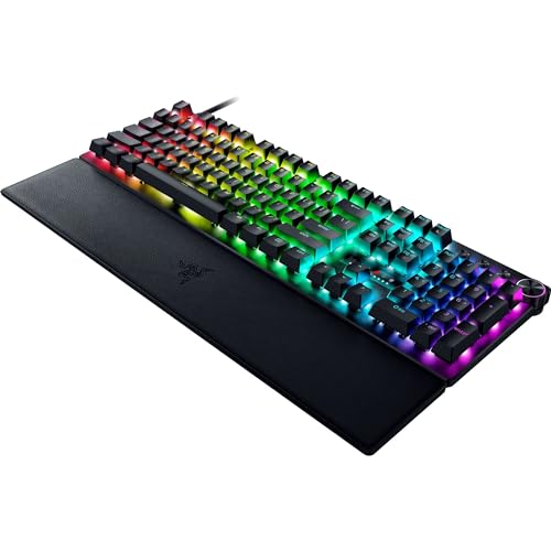 Razer Huntsman V3 Pro Esports Gaming Keyboard: Analog Optical Switches - Razer Snap Tap - Rapid Trigger - Adjustable Actuation - Media Keys & Dial - Doubleshot PBT Keycaps - Wrist Rest - Black - color: Black, size: Full Size, style: 1000 Hz Polling
