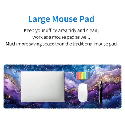 Marble Mouse Pad Fantasy Ink Painting Purple Blue Glitter Large Gaming Mouse Mat with Stitched Edges,Non-Slip Waterproof Rubber Base Mouse Mat Office Computer Keyboard Laptop Home 31.5"x11.8" - color: Marble, size: 31.5" x 11.8"