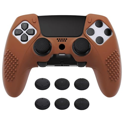 PlayVital 3D Studded Edition Anti-Slip Silicone Cover Case for ps5 Edge Controller, Soft Rubber Protector Skin for ps5 Edge Wireless Controller with Thumb Grip Caps - Signal Brown - color: Signal Brown