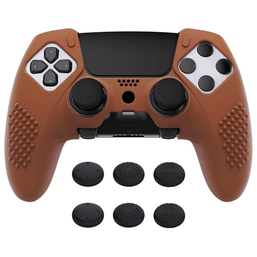 PlayVital 3D Studded Edition Anti-Slip Silicone Cover Case for ps5 Edge Controller, Soft Rubber Protector Skin for ps5 Edge Wireless Controller with Thumb Grip Caps - Signal Brown - color: Signal Brown