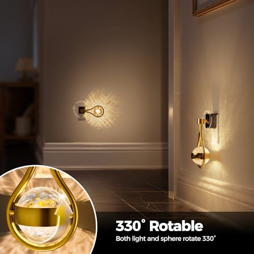 Briignite LED Night Lights Plug into Wall, 330° Rotating Night Light | Dusk to Dawn Sensor, 0-100LM Dimmable Nightlight Adjustable Brightness, 3000K Warm White for Hallway, Bedroom, Stairway - color: Gold Drop