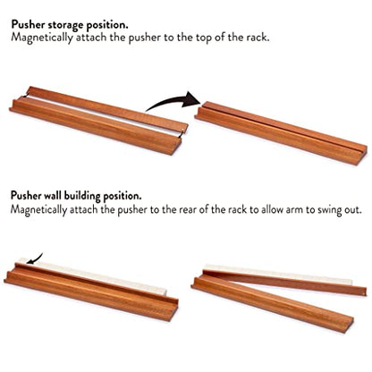 Yellow Mountain Imports Classic Chestnut Color Wooden Mahjong Game Racks with Pushers, 18 Inches - Set of 4 (Includes Magnetically Attached Mahjong Pushers) - color: Brown