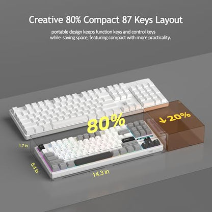 MageGee LIGHT87 Wireless Creamy Keyboard, Gasket Structure Hot Swappable Mechanical Keyboards, 2.4G/USB-C/BT5.0 RGB Backlit Gaming Keyboard for Win/Mac/PC, 8000mAh Battery, PBT Keycaps, Grey - color: White Grey/Blue Whale Switch