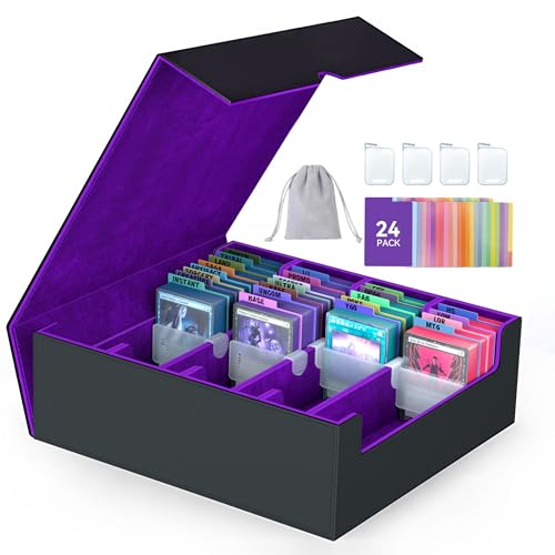 4-Row【3200+】 Trading Card Storage Box, Card Organizer Holder With 24 Dividers, Case Fit for Mtg Tcg Magic Commander Deck Playing Cards, Deck Box for Sport Card - color: Purple, size: 3200+