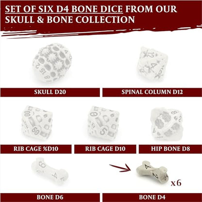 D4 Dice Set - Set of Six 4 Sided Dice - Skull & Bone Themed RPG Dice. Cool & Unique Gift and Compatible with Dungeons & Dragons (DND), D&D, Pathfinder, D and D. (Cleaned Bone White) - color: Cleaned Bone White, style: Six D4