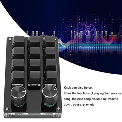 One Handed Programmable Mechanical Keyboard, 12 Keys RGB Programmable Macro Keyboard with Knob,Multifunctional Mechanical Gaming Keypad Function Keypad for (Black)