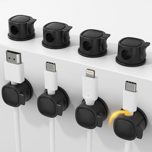 8Pack Rotatable Cord Organizer, INCHOR Cable Organizer, Spring Cable Clips with Clasp Lock, Smooth Adjustable Cord Holder for Nightstand Car Home Office (Black) - color: Black