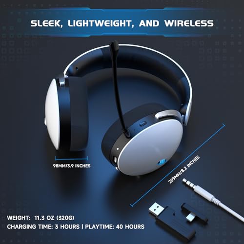 Acer 2.4GHz Wireless Gaming Headsets for PS5, PS4, PC, Switch, Tri-Mode Gaming Headphones with Noise Canceling Mic, Stereo Sound, 40+Hr Battery, 50mm Drivers - White - color: White