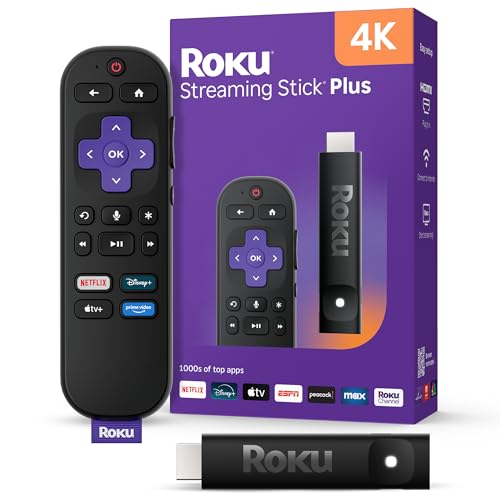 Roku Streaming Stick Plus with Voice Remote - 4K & HDR10+ | 4K & HDR Streaming Device for TV with Roku Voice Remote - Free & Live Local News, Sports - style: 4K