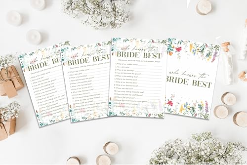 Who Knows The Bride Best Game Cards, Wildflower Bridal Shower Games Card, Floral Wedding Shower Games Set, 25 Game Cards for Bridal Shower Wedding Bachelorette Engagement, 02 - style: Who Knows The Bride Best