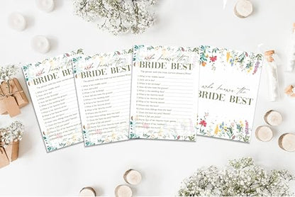 Who Knows The Bride Best Game Cards, Wildflower Bridal Shower Games Card, Floral Wedding Shower Games Set, 25 Game Cards for Bridal Shower Wedding Bachelorette Engagement, 02 - style: Who Knows The Bride Best