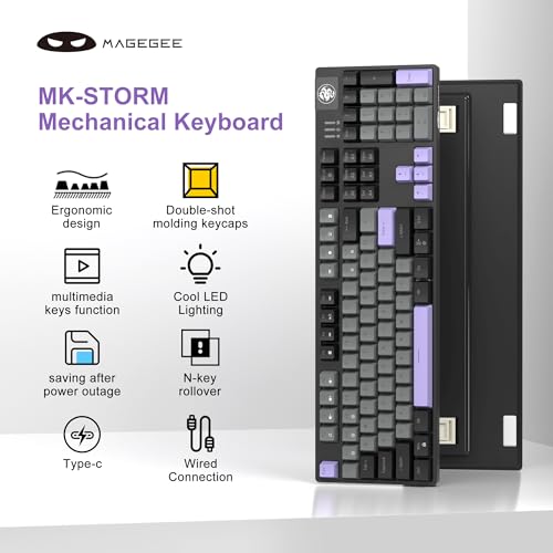 MageGee Mechanical Gaming Keyboard, Wired USB RGB Backlit Keyboard, 104-Key 100% Anti-Ghosting Mechanical Keyboard with Red Switches, Side-Printed Keycaps for Windows PC & Mac - color: Twilight Purple red switch